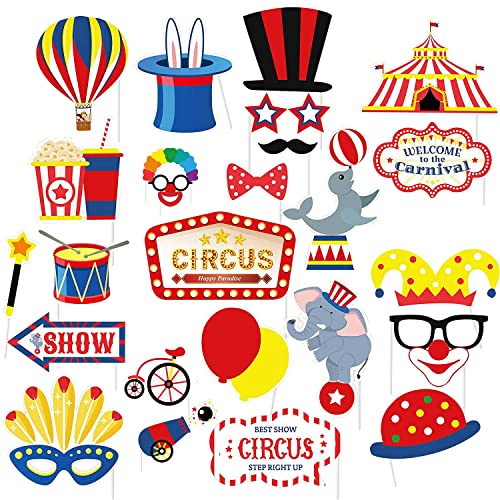 Trimming Shop 27pcs Karneval Photobooth Requisiten - Zirkus Motto Party Dekoration Lustige DIY Clown Requisiten Kit für Feier Fotografie Supplies von Trimming Shop