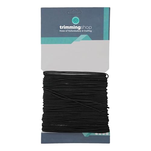 Trimming Shop 2mm elastisches Band, Schwarz Gummiband, runde Ohrschlaufe, Schwarz Gummiband zum Nähen, Stricken, Schmuckherstellung, Bekleidungszubehör, Schuhe und Hüte, 3 Metres von Trimming Shop