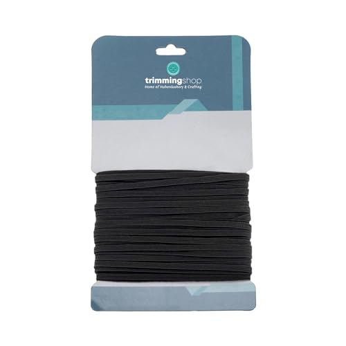 Trimming Shop 4mm breit, 3 Metres lang - schwarzes elastisches Band zum Nähen und Basteln - rundes Gummiband für Kleidung - Dehnbare Kordel für Röcke und Hosenbund von Trimming Shop