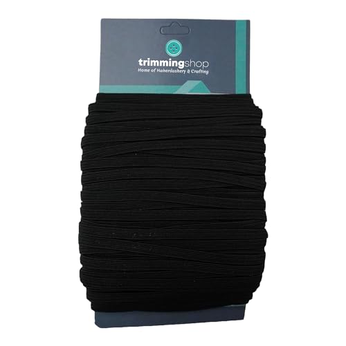 Trimming Shop 5mm breit, 1 Metre lang - schwarzes elastisches Band zum Nähen und Basteln - rundes Gummiband für Kleidung - Dehnbare Kordel für Röcke und Hosenbund von Trimming Shop