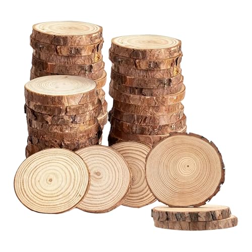 Trimming Shop 6-7 cm natürliche runde Holzscheiben ohne Loch für Handwerk und rustikale Hochzeitsdekoration: unfertige Holzscheiben, Kuchenplatten, Präsentationsständer, personalisierte Gravur von Trimming Shop