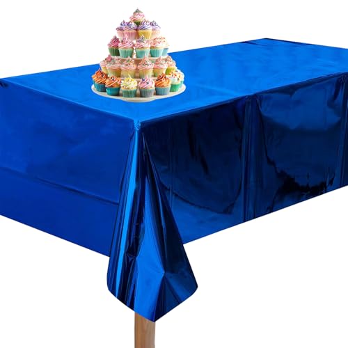 Trimming Shop Blaue Folien-Tischdecke für Partys, 2 Stück, 137 x 274 cm, rechteckige Tischdecke, glänzend, metallisch, wasserdicht, abwischbar, Einweg-Tischdecke für Babyparty, Geburtstagsparty-Dekor Trimming Shop Blaue Folien-Tischdecke für Partys, 2 Stück, 137 x 274 cm, rechteckige Tischdecke, glänzend, metallisch, wasserdicht, abwischbar, Einweg-Tischdecke für Babyparty, Geburtstagsparty-Dekor von Trimming Shop