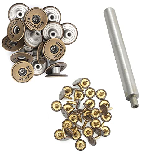 Trimming Shop Bronze 20mm Metall Jeans Knöpfe Tack Verbindungen mit Rücken Pin für Bekleidung Reparatur, Jeans, Jacken - 20, Jeans Buttons and Hand Tool von Trimming Shop