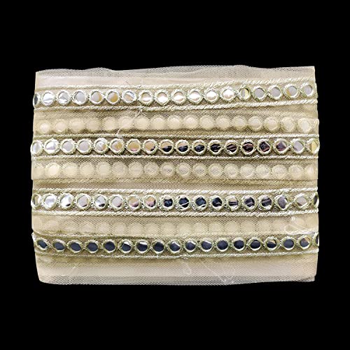 Trimming Shop Dekoratives Band aus indischer Spitze, verspiegelt, zum Nähen, Basteln, Verzieren, Hochzeitskleider, modische Kleidung, Beige, 38 mm breit, 4 m Trimming Shop Dekoratives Band aus indischer Spitze, verspiegelt, zum Nähen, Basteln, Verzieren, Hochzeitskleider, modische Kleidung, Beige, 38 mm breit, 4 m von Trimming Shop