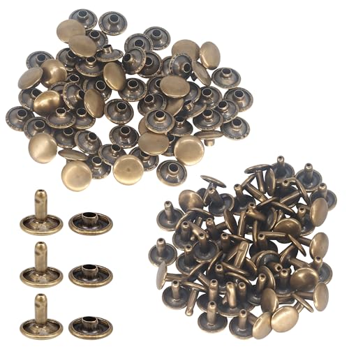 Doppel Cap Nieten, Tubular Metallbolzen für Kleidung Reparatur und Austausch, Nähen, Leder Crafting, Verschönern, 10mm x 9mm, Bronze, 100 Sets von Trimming Shop