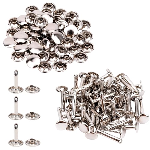 Trimming Shop Extra Lang Doppel Kappe Nieten, Messing Tubular Nieten Für Machen Handtasche, Hundehalsband, DIY Lederwaren, Schuhe, Reparatur Bekleidung - Silbern, 9mm x 20mm von Trimming Shop