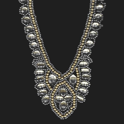 Trimming Shop Gold und Silber Perlen Strass Kristall bestickt Kragen Spitze V-Form Ausschnitt Applikation auf schwarzem Mesh Juwel Ausschnitt für Kleider Jacken Top, 2 Stück Trimming Shop Gold und Silber Perlen Strass Kristall bestickt Kragen Spitze V-Form Ausschnitt Applikation auf schwarzem Mesh Juwel Ausschnitt für Kleider Jacken Top, 2 Stück von Trimming Shop