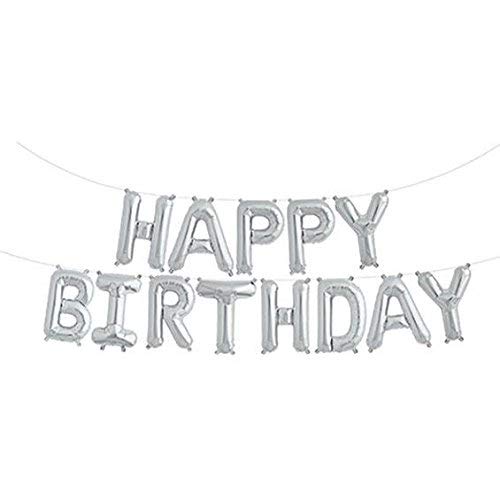 Trimming Shop Happy Birthday Luftballons Banner, selbstaufblasend, 16 Zoll Alphabet Folienballon mit Band, Happy Birthday Buchstaben Folienballons, Jungen Mädchen Geburtstag Party Dekoration, Silber Trimming Shop Happy Birthday Luftballons Banner, selbstaufblasend, 16 Zoll Alphabet Folienballon mit Band, Happy Birthday Buchstaben Folienballons, Jungen Mädchen Geburtstag Party Dekoration, Silber von Trimming Shop