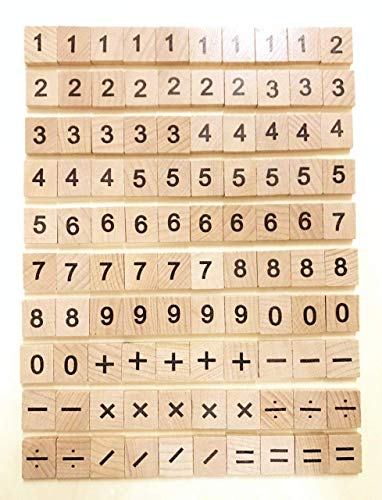 Trimming Shop Holzkacheln mit Zahlen und Symbolen, Ersatzteile für Spielzeug, Basteln und Vorschule, 100 Stück von Trimming Shop