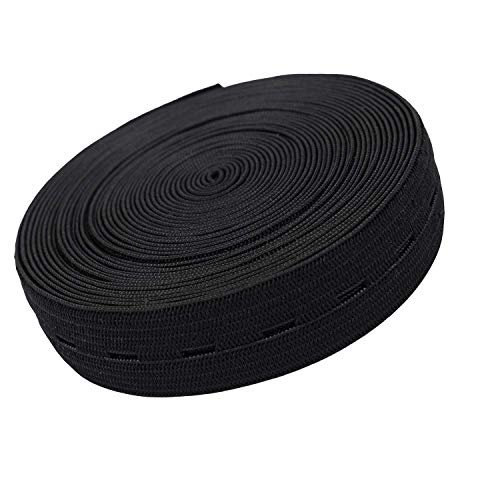 Trimming Shop Knopfloch Elastisch Band Dehnbar Kordel für Hose Hosenbund, Schwangerschaft Kleidung, Nähen, Stricken, Handwerk (25 Meter Lang,20mm Breit, Schwarz) von Trimming Shop