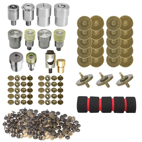 Trimming Shop Komplettes Lederhandwerksset mit 14 mm Magnetverschlüssen, 15 mm S-Federdruckknöpfen, 8 mm Doppelkappennieten, Handpressschablonen und Schaumstoffgreifer, Taschenherstellung und Trimming Shop Komplettes Lederhandwerksset mit 14 mm Magnetverschlüssen, 15 mm S-Federdruckknöpfen, 8 mm Doppelkappennieten, Handpressschablonen und Schaumstoffgreifer, Taschenherstellung und von Trimming Shop