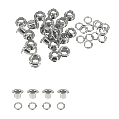Trimming Shop Lang Barrell Ösen & Scheiben Ösen für Leder Handarbeiten Plane Stoff Arbeit Kunst und Nähen - Ideal für Beutel, Kleidung und Scrapbooking (100er Pack) - Silbern, 5mm von Trimming Shop