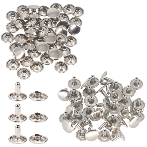 Trimming Shop Nieten mit doppelter Kappe, röhrenförmige Metallnieten für die Reparatur und den Austausch von Kleidung, zum Nähen, Lederhandwerk, für DIY-Projekte, 8 mm x 7 mm, Silber, 100 Sets von Trimming Shop