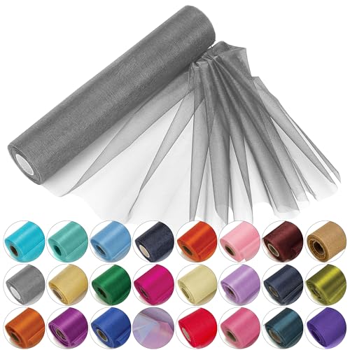 Trimming Shop Organza-Rolle, schneetransparenter Glitzerstoff, 25 m x 29 cm, Elegantes dekoratives Tuch für Stuhl, Schleife, Tischläufer, Hochzeitslocation, Partydekoration, Dunkles Silber Trimming Shop Organza-Rolle, schneetransparenter Glitzerstoff, 25 m x 29 cm, Elegantes dekoratives Tuch für Stuhl, Schleife, Tischläufer, Hochzeitslocation, Partydekoration, Dunkles Silber von Trimming Shop