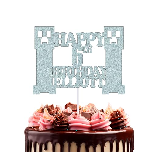 Trimming Shop Personalisierte Happy Birthday Cake Topper, Doppelseitiger Glitzer, Personalisiert mit jedem Namen & Alter Cake Picks für Gaming-Liebhaber Geburtstag Thema Party Kuchen Dekorationen, von Trimming Shop