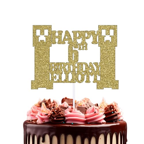Trimming Shop Personalisierte Happy Birthday Cake Topper, doppelseitiger Glitzer, personalisiert mit jedem Namen & Alter, Cake Picks für Gaming-Liebhaber, Geburtstagsparty-Zubehör, Kuchendekorationen, von Trimming Shop