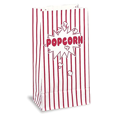 Trimming Shop Popcorn-Tüten – 10 Stück – Rot und Weiß gestreifte Pop-Mais-Papiertüten mit Flacher Unterseite für Familien-Filmabend, Handwerk von Trimming Shop