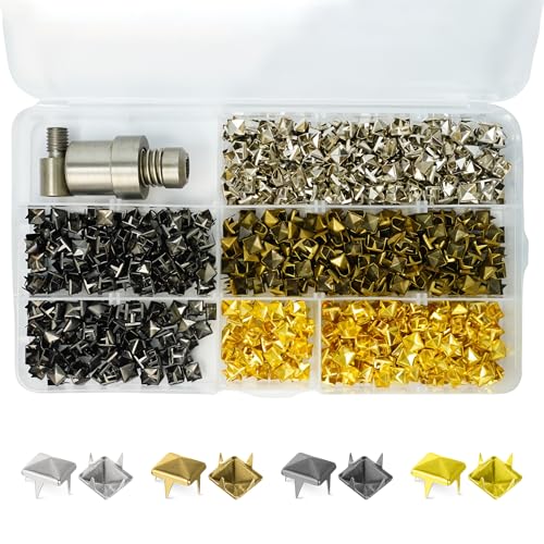 Trimming Shop Pyramiden-Nieten und Stanzschablonen-Set für grüne Maschinen-Handpresse, 6 mm, 800-teiliges Metall-Spike-Bolzen-Set mit Zinken für Leder, Stoff, Jacken, Taschen, Kleidung, Handwerk und Trimming Shop Pyramiden-Nieten und Stanzschablonen-Set für grüne Maschinen-Handpresse, 6 mm, 800-teiliges Metall-Spike-Bolzen-Set mit Zinken für Leder, Stoff, Jacken, Taschen, Kleidung, Handwerk und von Trimming Shop