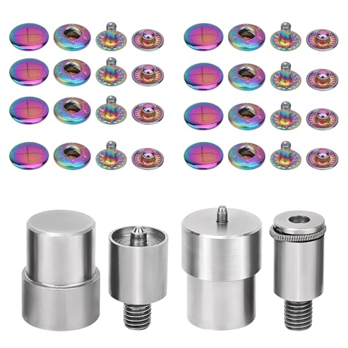 Trimming Shop S-Federdruckknöpfe und Stanzschablonen-Set für DIY-Projekte, Nähfreie Druckknöpfe für Taschen, Geldbörsen, Rucksäcke und Lederwaren, grün, maschinenkompatibel, 15 mm, Regenbogenfarben von Trimming Shop