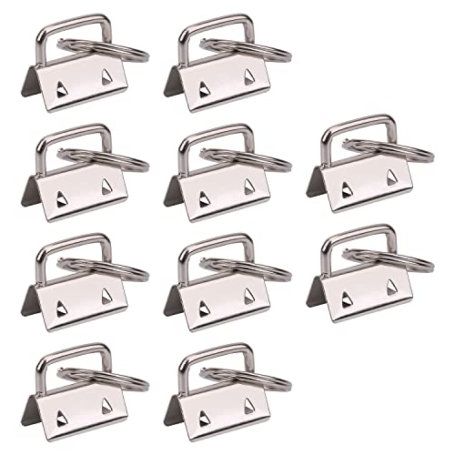 Trimming Shop Schlüsselanhänger Hardware Silber 25 mm Set mit 10 Schlüsselanhänger Klemmen Lanyard Armband Schlüsselanhänger mit Metall Spaltring für Gurtband Band Ledergürtel von Trimming Shop