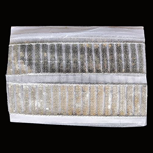 Trimming Shop Silberne Pailletten Nieten indische Spitze Sari Bordüre dekoratives Band zum Nähen, Basteln, Verzieren, Hochzeitskleider, Modekleidung, 65 mm breit, 4 Meter Trimming Shop Silberne Pailletten Nieten indische Spitze Sari Bordüre dekoratives Band zum Nähen, Basteln, Verzieren, Hochzeitskleider, Modekleidung, 65 mm breit, 4 Meter von Trimming Shop