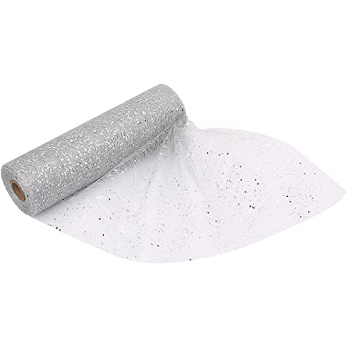 Trimming Shop Tüllstoff mit Pailletten auf Rolle und Tüll, 11 Zoll x 27 Meter, für DIY-Tutu-Rock, Hochzeitsdekoration, Weihnachtsbaum, Geschenkverpackung, Partydekoration, Silber Trimming Shop Tüllstoff mit Pailletten auf Rolle und Tüll, 11 Zoll x 27 Meter, für DIY-Tutu-Rock, Hochzeitsdekoration, Weihnachtsbaum, Geschenkverpackung, Partydekoration, Silber von Trimming Shop