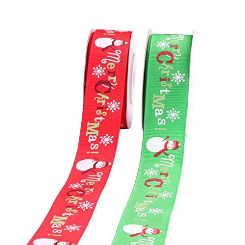 Trimming Shop Weihnachten Grob Geripptes Seidenband Weihnachten Urlaub Bedruckt Snowglake Weihnachtsmann Bänder für Geschenkverpackung, Festliche Dekoration - Rot & Grün (Option 2), 25mm x 20 Yards von Trimming Shop