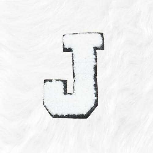 Trimming Shop Weiße Chenille-Stickerei-Flicken mit Buchstabe "J", zum Aufbügeln oder Aufnähen, dekorative Reparaturapplikation für Kleidung, Taschen, Rucksäcke, DIY, Kunst und Handwerk, 1 Stück von Trimming Shop