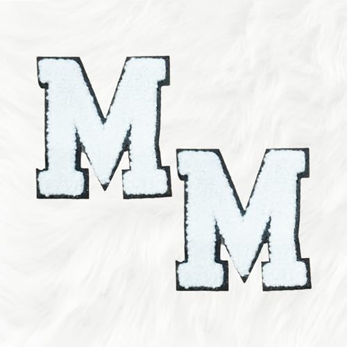 Trimming Shop Weiße Chenille-Stickerei-Flicken mit Buchstaben "M", zum Aufbügeln oder Aufnähen, dekorative Reparatur-Applikation für Kleidung, Taschen, Rucksäcke, DIY, Kunst und Handwerk, 2 Stück von Trimming Shop