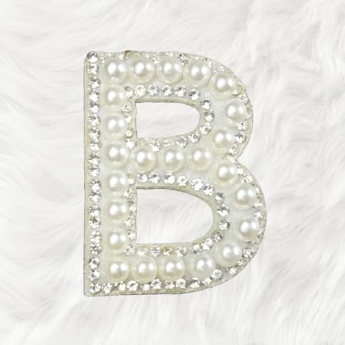 Trimming Shop Weiße Perle mit silbernen Strasssteinen, Buchstabenaufnäher, Alphabet "B", zum Aufbügeln oder Aufnähen, dekorative Reparaturapplikation für Kleidung, Taschen, Rucksäcke, DIY, Kunst und von Trimming Shop