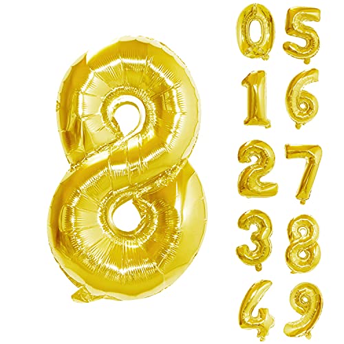 Trimming Shop Zahlenballons, 16 Zoll Nummer 8 Gold Ballon Selbstaufblasend Luftgefüllte Kleine Folie Ziffern Ballon für Geburtstag Party Hochzeit Jahrestag Feier Dekoration Supplies von Trimming Shop