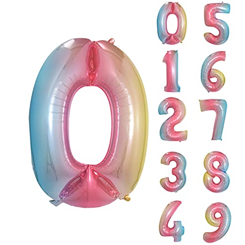 Trimming Shop Zahlenballons, 40,6 cm, Nummer 0, Regenbogenballon, selbstaufblasend, luftgefüllt, kleine Folienziffern, Ballon für Geburtstagsparty, Hochzeit, Jahrestag, Feier, Dekoration Supplies von Trimming Shop