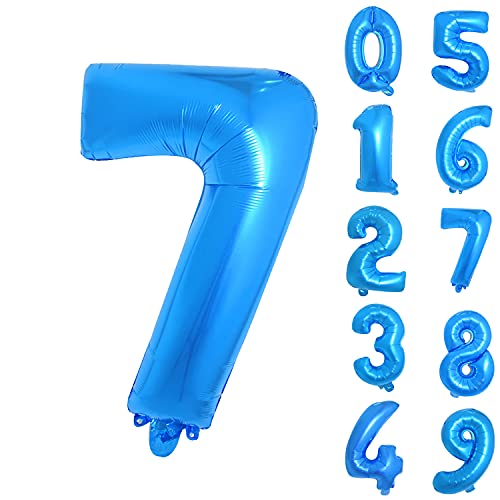 Trimming Shop Zahlenballons, 40,6 cm, Nummer 7, blauer Luftballon, selbstaufblasend, luftgefüllt, kleine Folienziffern, Ballon für Geburtstagsparty, Hochzeit, Jahrestag, Feier, Dekoration Supplies von Trimming Shop