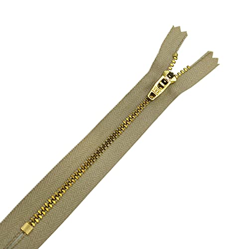 YKK Reißverschluss mit geschlossenem Ende, Nylon, Beige, robuster Nähreißverschluss, goldene Messingzähne/Kopf, langlebiger Reißverschluss für Denim-Kleidung, Jeans, Hosen, Geldbörsen, 18 cm, 1 Stück YKK Reißverschluss mit geschlossenem Ende, Nylon, Beige, robuster Nähreißverschluss, goldene Messingzähne/Kopf, langlebiger Reißverschluss für Denim-Kleidung, Jeans, Hosen, Geldbörsen, 18 cm, 1 Stück von Trimming Shop