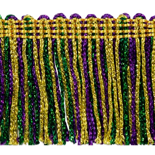 Trims by the Yard IR6910MG-10 2" Metallic Chainette Fringe Trim | Mardi Gras | (10 Yard Cut) Zierleiste, Polyester, Viskose, Perlen, 30 Fuß von Trims by the Yard