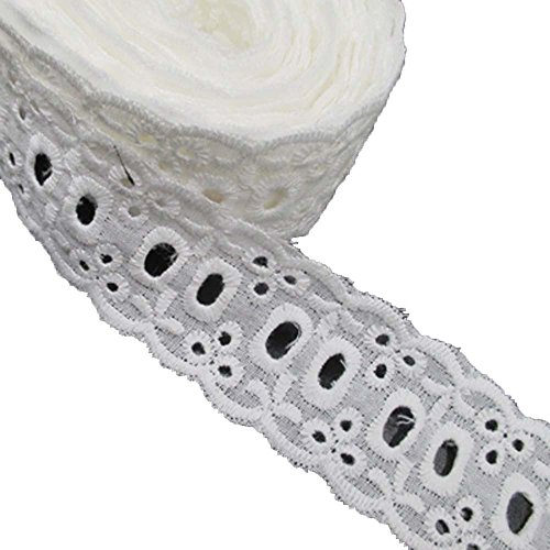 Trimscraft Spitzenband mit Ösen, Schleifenband, 3,8 cm breit, weiß, Baumwolle, für Kleidung, Heimdekoration, Bastelbedarf von Trimscraft