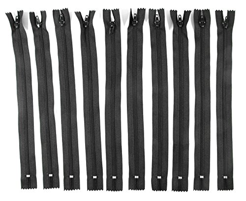 Trimz 15 cm Langer Reißverschluss mit 4 mm Zähnen, schwarz, 10 Stück, Polyester, 38 cm von Trimz