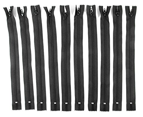 Trimz 20 cm Langer schwarzer Einwege-Endanschlag-Reißverschluss mit 4 mm Zähnen, 10 Stück, Polyester, 46 von Trimz