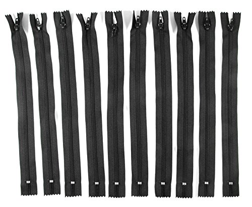 Trimz 25 cm Langer schwarzer One Way Endstopper-Reißverschluss mit 4 mm Zähnen, 10 Stück, Polyester von Trimz