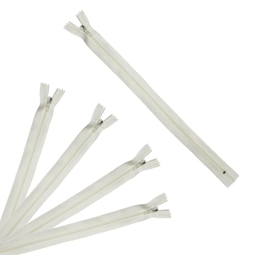 Trimz 30 cm Langer Reißverschluss mit 4 mm Zähnen, cremefarben, 5 Stück, Polyester von Trimz