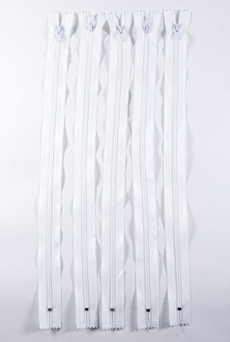 Trimz 40 cm Langer Reißverschluss mit 4 mm Zähnen, Weiß, 5 Stück, Polyester von Trimz