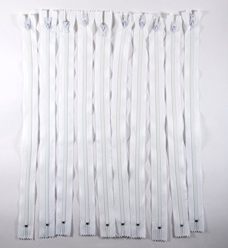 Trimz 50 cm Langer weißer Einweg-Endanschlag-Reißverschluss mit 4 mm Zähnen, 10 Stück, Polyester von Trimz