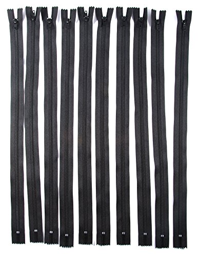 Trimz 50 cm Langer schwarzer Einwege-Endanschlag-Reißverschluss mit 4 mm Zähnen, 10 Stück, Polyester von Trimz