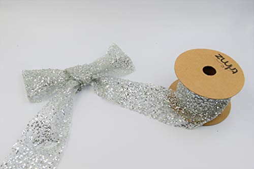 Trimz Organza-Band, glitzernd, gepunktet, silberfarben, 50 mm x 5 m Trimz Organza-Band, glitzernd, gepunktet, silberfarben, 50 mm x 5 m von Trimz