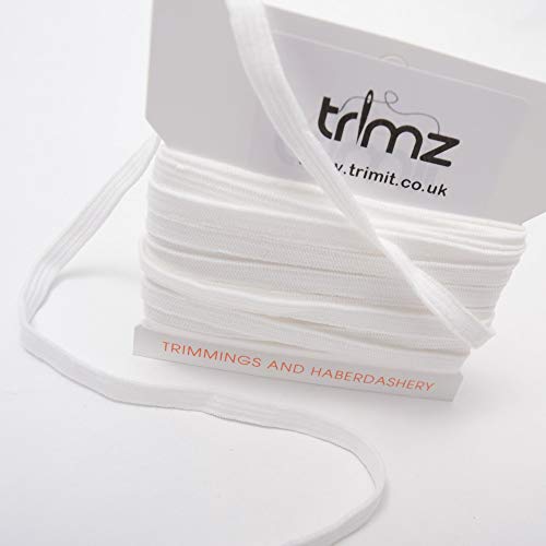 Trimz TCBEWHT65 Geflochtenes, flaches Gummiband, weiß, 6mm x 5m von Trimz