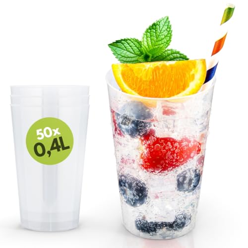 Trinklicht® 50 Mehrwegbecher | Wiederverwendbare Trinkbecher 0,4L | Bruchsicher | Spülmaschinenfest | Partybecher Plastikbecher Mehrweg | Kunststoff Becher in Transparent von Trinklicht