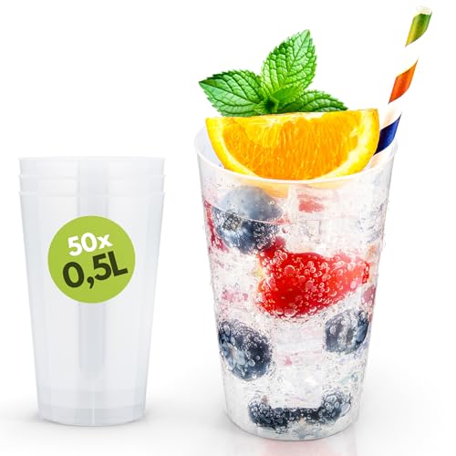 Trinklicht 50 Mehrwegbecher | Wiederverwendbare Trinkbecher 0,5L | Bruchsicher | Spülmaschinenfest | Partybecher Plastikbecher Mehrweg | Hartplastik Becher von Trinklicht