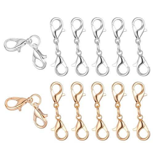 12 x Doppel-Karabinerverschluss, Verlängerung, Silber/Gold, Karabinerverschluss, Verlängerung, Halskettenverschluss, Verbindungsstück, Schmuckverschlüsse und Verschlüsse für DIY-Schmuckherstellung 12 x Doppel-Karabinerverschluss, Verlängerung, Silber/Gold, Karabinerverschluss, Verlängerung, Halskettenverschluss, Verbindungsstück, Schmuckverschlüsse und Verschlüsse für DIY-Schmuckherstellung von Trinkrittey