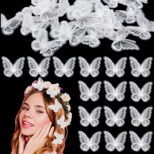 30 Stück Schmetterlings-Spitzenborten, Organza, dekorative Aufnäher, doppellagig, Schmetterlingsstoff, bestickte Schmetterlinge, Verzierungen zum Nähen, Basteln, Basteln, Brautschmuck, Haarhut 30 Stück Schmetterlings-Spitzenborten, Organza, dekorative Aufnäher, doppellagig, Schmetterlingsstoff, bestickte Schmetterlinge, Verzierungen zum Nähen, Basteln, Basteln, Brautschmuck, Haarhut von Trinkrittey