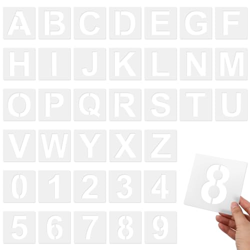 Alphabet-Schablonen, 36 Stück Wiederverwendbar Kunststoff Malschablonen Buchstabenschablonen Zahlenschablonen Zeichnen Stencil für Kunst Projekte Dekoration DIY Malen (Weiß) von Trinkrittey